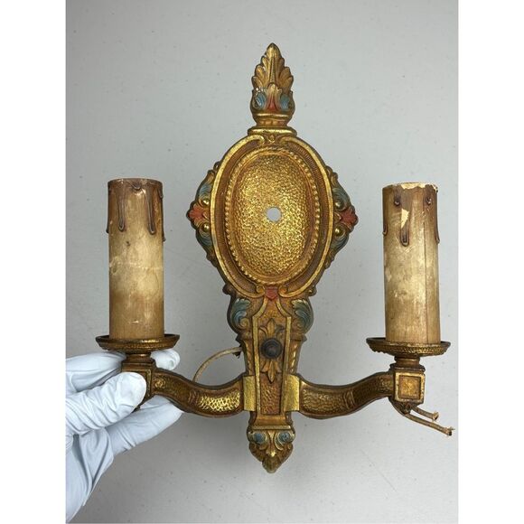 Antique Bronze Art Nouveau Double Arm Wall Sconce Light Fixture Victorian Gothic - Picture 2 of 8